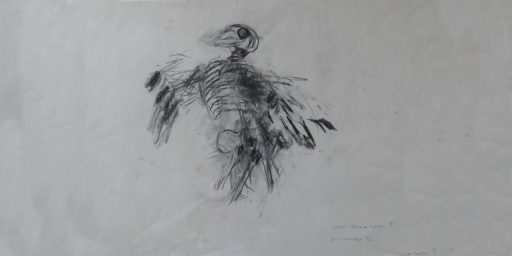 Barrie Cooke, ‘Crow II’ (Charcoal drawing, 1972) for the cover sleeve of Ted Hughes’ recording of Crow for Claddagh Records. Credit: The Estate of Barrie Cooke. Photograph by the Cambridge Colleges Conservation Consortium.