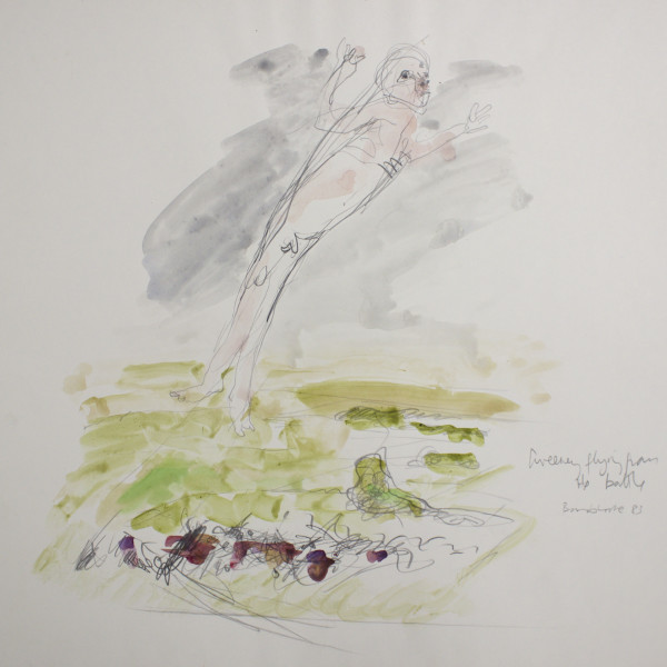 Barrie Cooke, ‘Sweeney flying from the battle’ (Watercolour and pencil, 1983) for Seamus Heaney’s Sweeney Astray (1984). Credit: The Estate of Barrie Cooke. Photograph by the Cambridge Colleges Conservation Consortium.